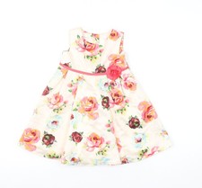 Monsoon Girls Beige Floral Sleeveless Fit & Flare Dress 12-18 Months