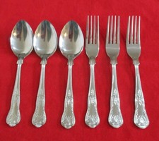 Vintage 18/0 Stainless Steel Kings Pattern Dessert Spoons And Forks 6 Pieces.