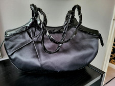 POLLINI DESIGNER ITALIAN HANDBAG SATIN & BLACK PATENT / SATIN BRAND NEW