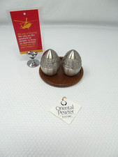 Oriental Pewter Salt & Pepper Shakers Unused                              JL3