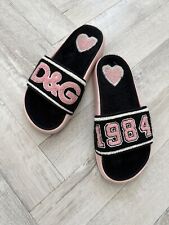 D&G Dolce Gabbana, Terrycloth Pink And Black Slides Flip Flops EU36 UK 3 In Box