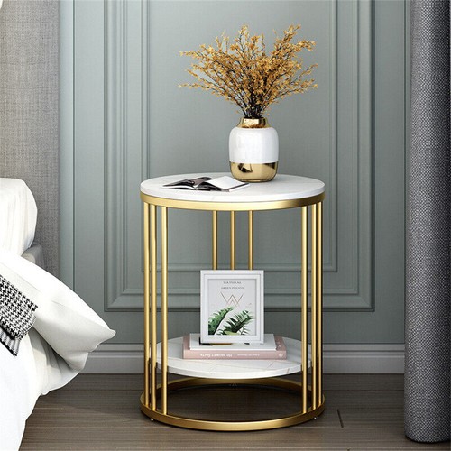 Gold round marble coffee table - gold,