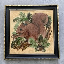 Maw & Co Majolica Tubeline Majolica Wall Hanging Tile Framed Colourful Squirrel