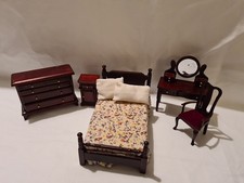 1/12 Scale Miniature Dollhouse Bedroom Furniture Full Set Victorian Wooden