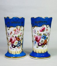 Pair Of Antique Charles Bourne Fine English Porcelain Gilded Spill Vases C.1830