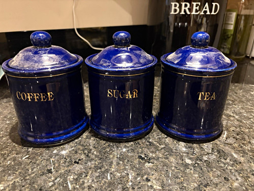 Blue ceramic coffee tea sugar - ceramic,