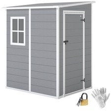 Outsunny Lean to Garden Shed 4'x5' Plastic Tool Storage House w/ Lockable Door