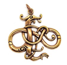 Large Viking Celtic Beast Urnes Dragon Bronze Pendant Necklace