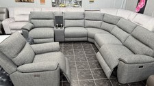 Scs Grey Fabric Power Recliner Corner Sofa With Recliner Armchair