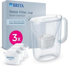 BRITA Style Essential 2.4L Water Filter Jug White Inc x3 Maxtra Pro Cartridges