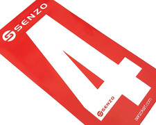 Set of 4 Senzo White Race Number 4 Red Background | Rotax TKM Kart | MSA Legal