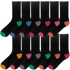 Ladies Socks 12 Pairs Black Ankle Cotton Blend Work Coloured Toe Socks UK 4-8