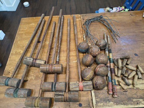 Antique croquet set mallets - antique,