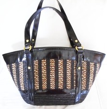 Hobbs Nisaam Casablanca Bag black beige textured straw large 2 handle tote new