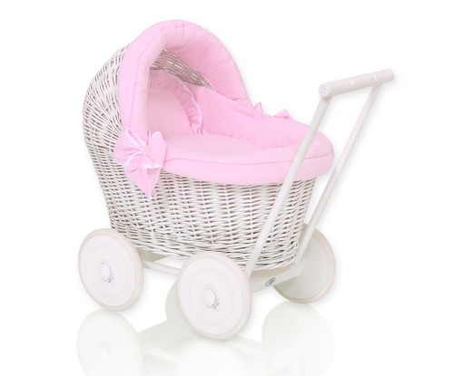 White wicker doll stroller