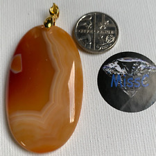 PEACH STRIPED AGATE LARGE 50X30MM OVAL PENDANT WITH GOLD PLATED BAIL