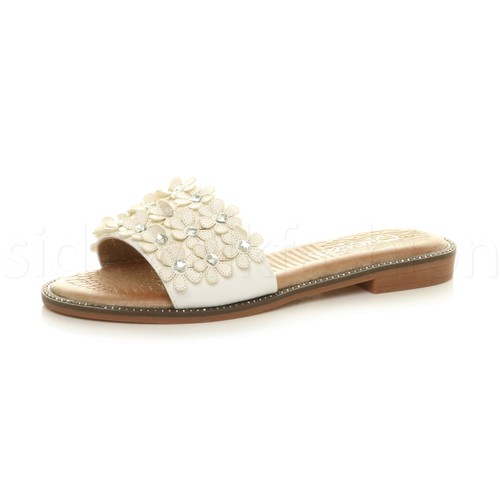 Womens flat diamante flowers