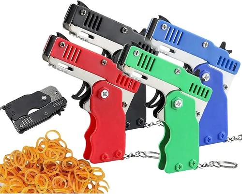 Metal keychain rubber band gun - keychain,