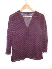 BODEN raspberry burgundy red purple CIRCLES MESH RUFFLE top blouse Size 14