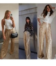 Zara Gold Sequin Wide Leg