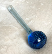 A 7.5" TALL x 2" WIDE, 182g, BLUE AND CLEAR GLASS TUBE VASE, VGC