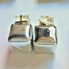 Silver Coloured Cube Shaped & Clear Glass Square Stud Earrings.