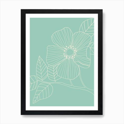 Duck egg blue floral line - blue,