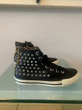 RARE Converse Hi Top Black Leather Trainers/ Studs & Animal Print Women Size UK