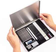 Artist Drawing Set Tin Sketching Box Pencils Pastels Charcoal Graphite Sticks