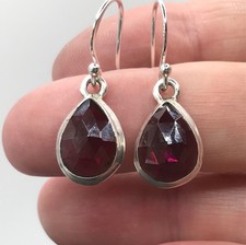 pink tourmaline drop earrings solid Sterling Silver pear natural rubellite. New.