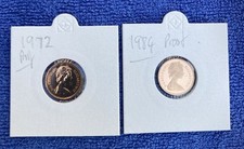 1972 and 1984  half penny coins  - 1/2 pence proof.   From NIFC year. Two coins.