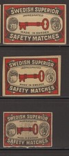 MATCHBOX LABEL SWEDEN- Swedish Superior (key) x3 different size- **/#