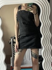 Topshop Black Denim Dungaree Dress – UK 8 Generous Fit Grunge Layering