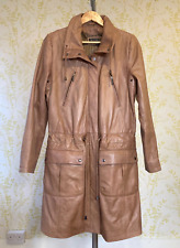 WOODLAND rich tan soft supple real leather mid length parka coat UK 14