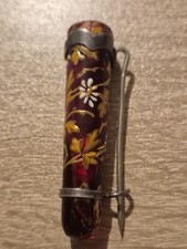 Rare Antique Cranberry Glass Posy Holder Tussie Mussie Sterling Silver Brooch