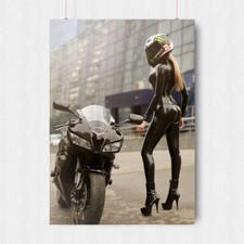 SUPER HOT SEXY GIRL POSTER LATEX RUBBER EROTIC MOTORBIKE MOTORCYCLE A3 A4 SIZE
