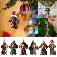 7Pcs Merry Christmas Dachshund Pendant Ornament Xmas Tree Dog Hanging Decoration