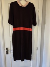 Hobbs Knitted Style Dress with Contrast Belt and Collar, Size 16