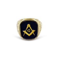 9ct Yellow Gold Masonic Square and Compass Signet Ring With Celtic Shoulders
