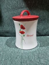 Dunelm Poppy Bread Bin Red & White Ceramic Storage Box Crock With Round Lid