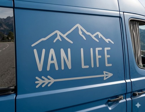 Van life mountain decal - van,