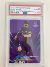 TOPPS CHROME 2017 LIONEL MESSI FC BARCELONA PURPLE REFRACTOR 62/250 PSA 10.