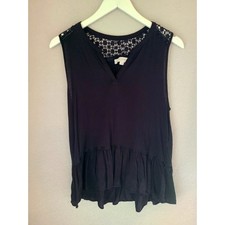 Ann Taylor LOFT Women's Tank V neck Crochet Neck Top 100% Rayon Black Sz Medium