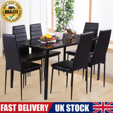 Tempered Glass Top Kitchen Dining Table & Chairs Set Dinning Room Furniture UK