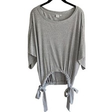 Gap Ribbed Softspun Short Sleeve Side-Tie Top-Gray-Size M-GUC