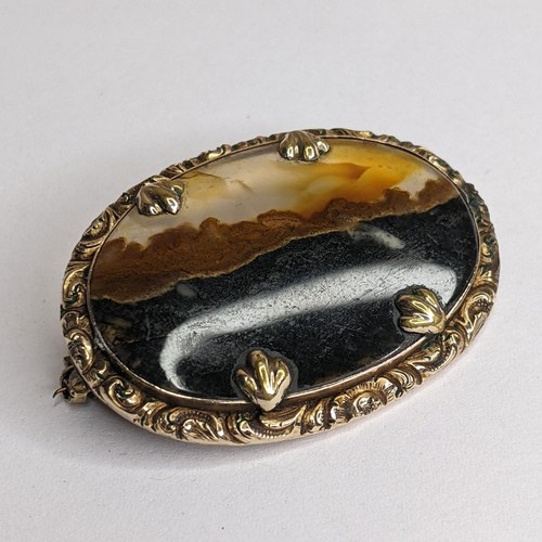 Antique agate slice brooch - slice, pin