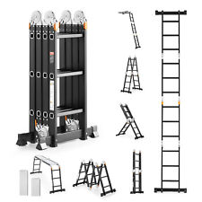 VEVOR Multi-Purpose Folding Ladder 7-in-1 3 Step 12ft with Scaffolding Plank