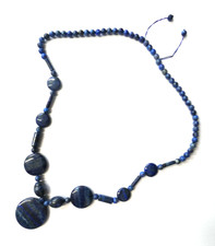 Vintage Natural Blue Lapis Lazuli Coin Gems Beads Necklace (StM)