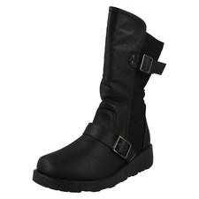 Ladies Spot On - F4R475 Mid Calf Extra Wide Wedge Heel Boots