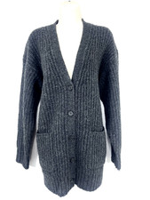 UNIQLO Grey Mix WOOL Blend Women's Chunky Oversized V-Neck Cardigan UK 12 14 M